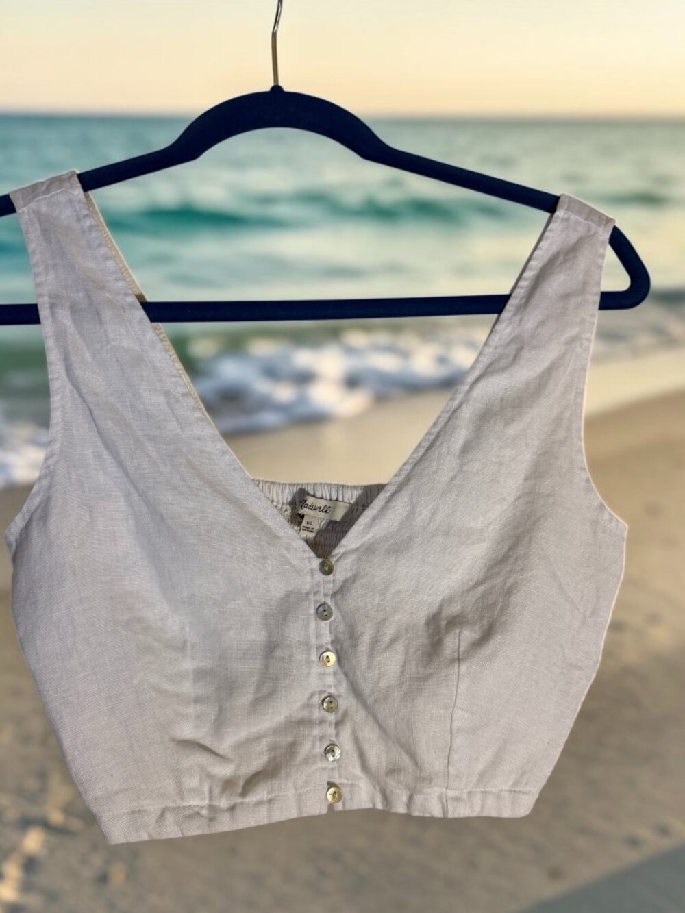 Madewell Gwen White Linen Crop Vest Sz 00